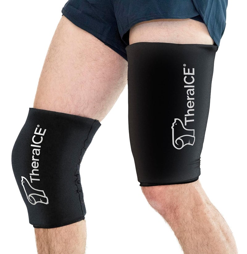 TheraICE TheraICE Knee Ice Pack Wrap Compression Sleeve for Injuries, Reusable Gel Cold Packs Brace Also for Hamstring & Qaud - Flexible Cold Wrap Recovery from & Pain Relief (XL)
