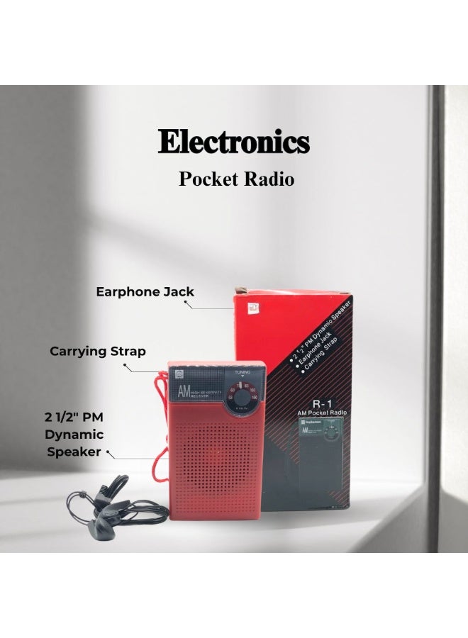 High Sensitivity Mini Portable AM Pocket Radio Transistor Receiver with Earphone Jack and 2.5 Inch PM Dynamic Speaker for Travel, Emergency, and Outdoor Use - Image 1