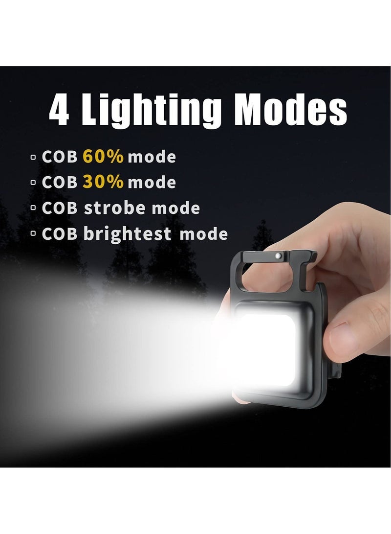 Small LED Flashlight 800 Lumens COB Rechargeable Keychain Mini Flashlight 4 Light Modes Portable Pocket Light with Folding Bracket Bottle Opener and Magnet Base for Fishing Walking Camping - Image 3