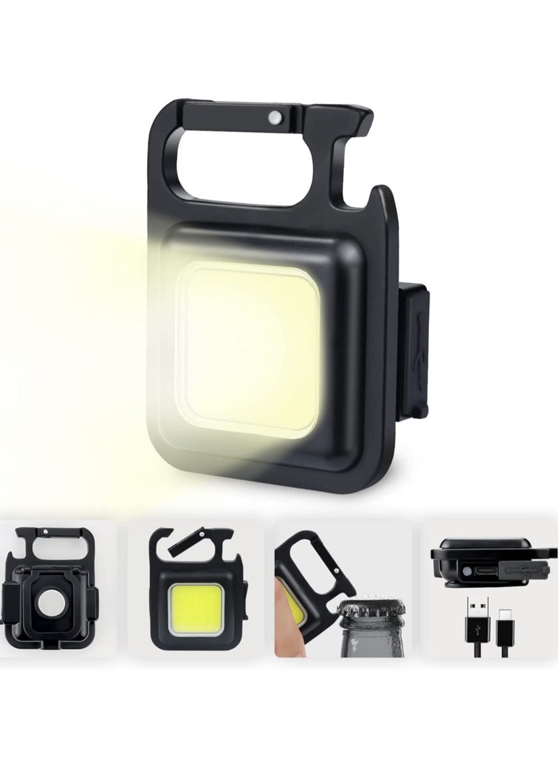 Small LED Flashlight 800 Lumens COB Rechargeable Keychain Mini Flashlight 4 Light Modes Portable Pocket Light with Folding Bracket Bottle Opener and Magnet Base for Fishing Walking Camping - Image 1