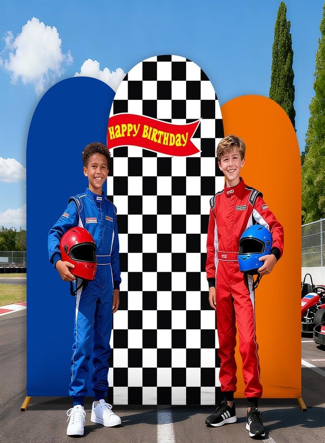 ojustbeok 3 Pcs Racing Theme Arch Backdrop Cover 4ft 5ft 6ft Black and White Chiara Hot Car Spandex Fitted Arch Backdrop Stand Covers Race Car Birthday Party Decor for Racing Birthday Baby Shower Party Supplies - Image 5