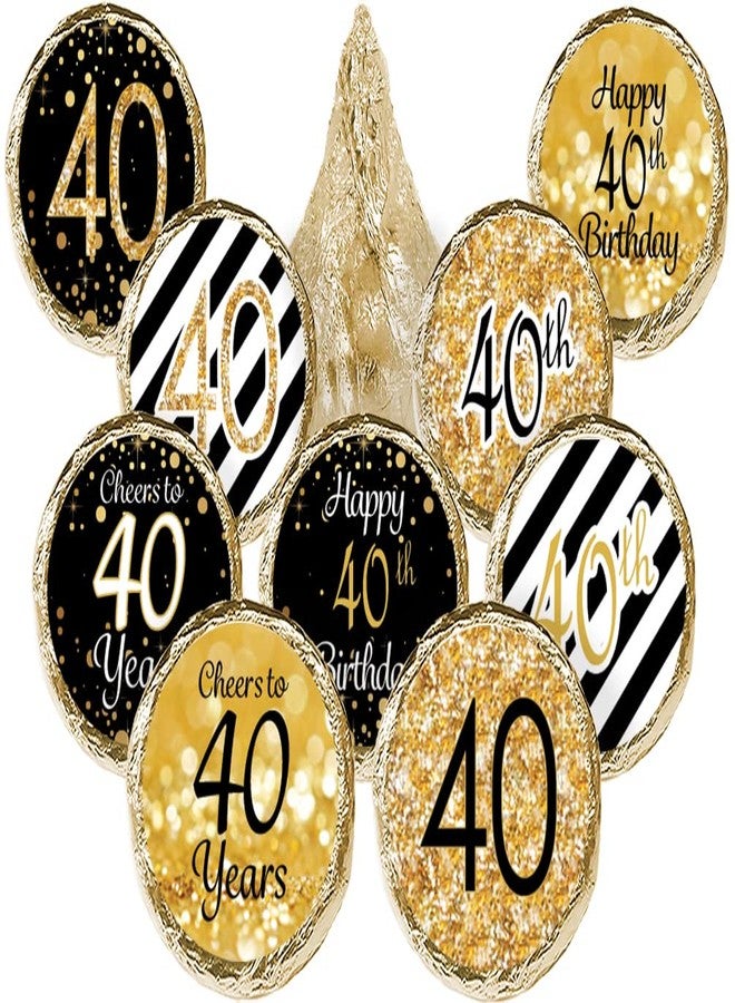 دسكتيكتفز ملصقات حلوى شوكولاتة كيسز باللونين الأسود والذهبي - 180 ملصقًا، هدايا لحفلة عيد الميلاد الأربعين - Image 1