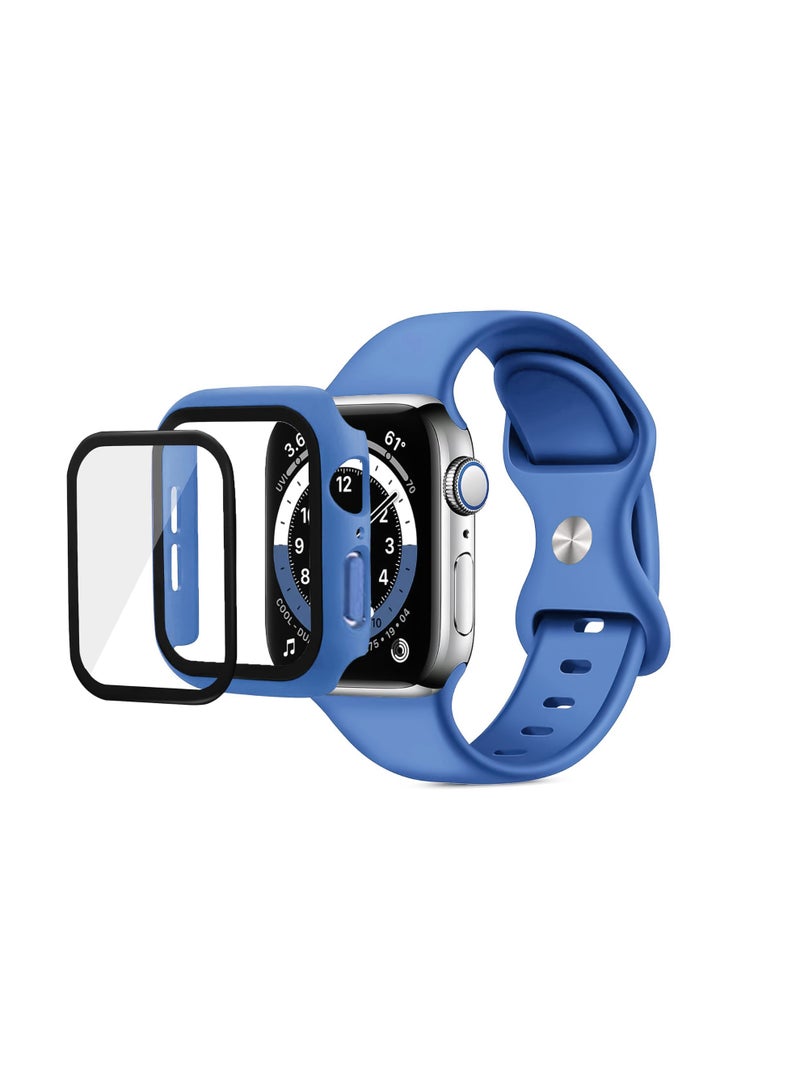 Band with Case Compatible with  Apple Watch Series 10 46mm,Adjustable Silicone Sport Wristband Replacement, Strap With Cover Built-in Glass Screen Protector for Apple Watch Series Series 10 46mm