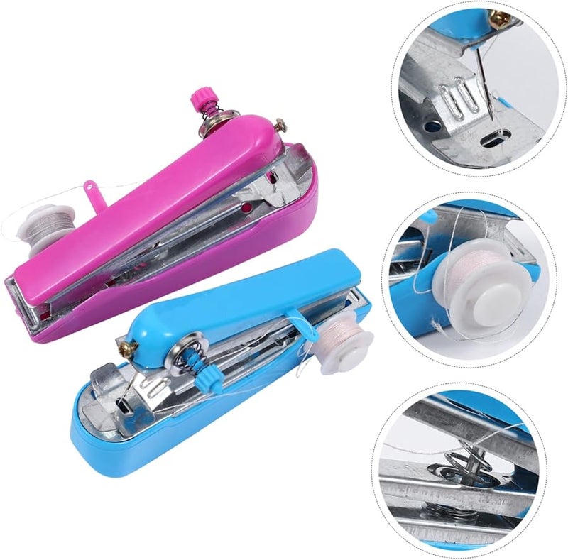 آلة الخياطة المحمولة الزرقاء اليدوية أداة خياطة أساسية مدمجة للمشاريع DIY - Image 4