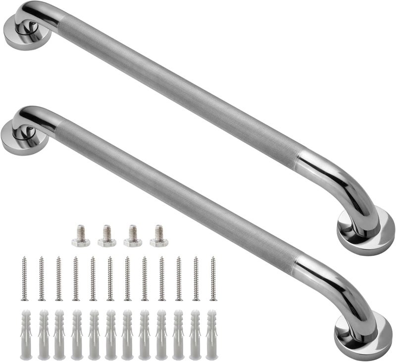 Rackickyer Shower Grab Bar, 2 Pack 24 Inch Bathroom Grab Bar, 1.25" Diameter 304 Stainless Steel Anti-Slip Grab Bars for Bathtubs and Showers, Handicap Shower Grab Bar for Seniors Elderly - Image 1