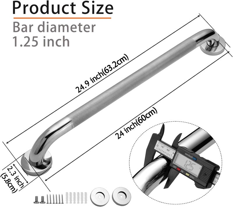 Rackickyer Shower Grab Bar, 2 Pack 24 Inch Bathroom Grab Bar, 1.25" Diameter 304 Stainless Steel Anti-Slip Grab Bars for Bathtubs and Showers, Handicap Shower Grab Bar for Seniors Elderly - Image 2