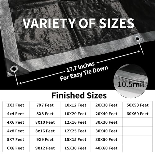 TARPAL Small Tarps 4x6 Feet(2-Pack) Heavy Duty Tarp 10.5Mil Multipurpose Protective Cover Waterproof,Snow or UV Protection,Durable Reinforced Edges,Silver/Black - Image 5