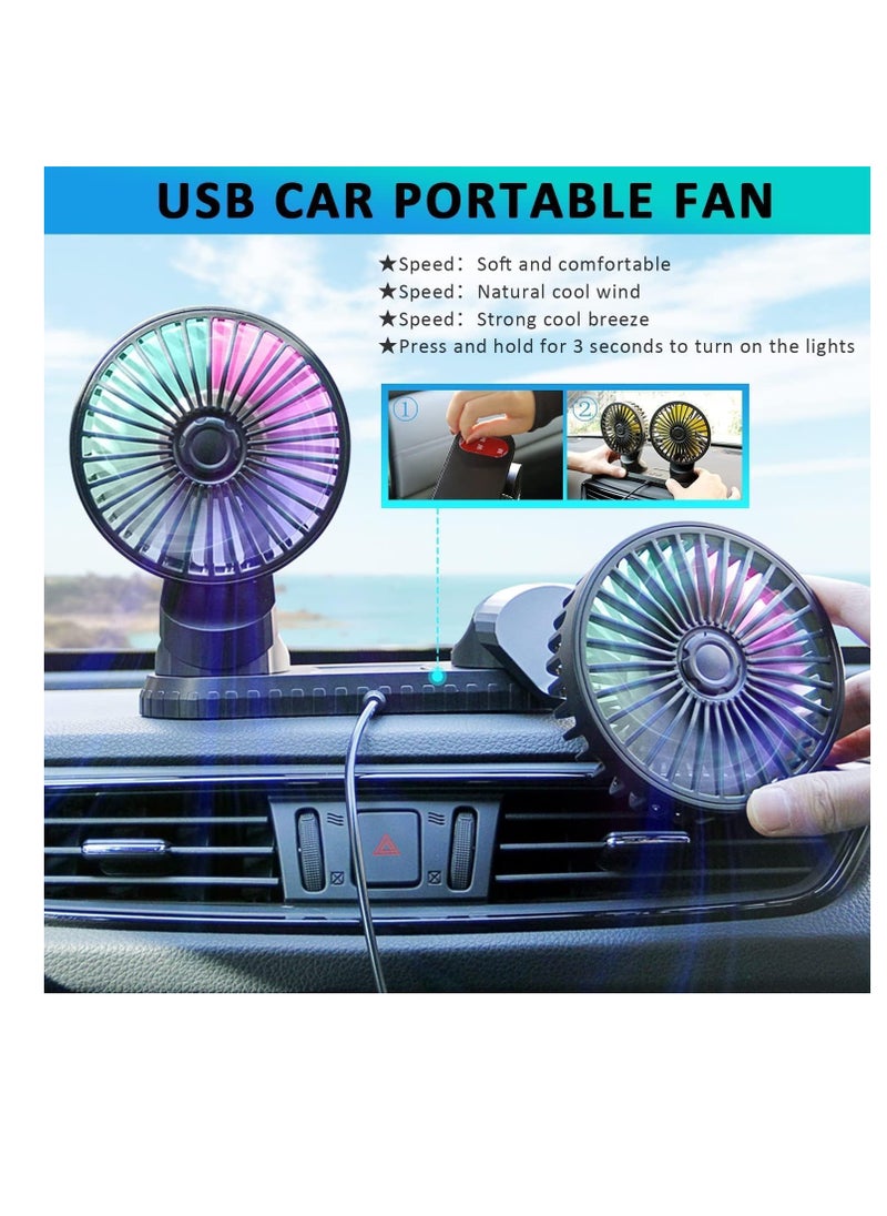 Excefore Car Fan,360° Adjustable Dual Head Cooling Air Fan Brushless Motor Low Noise Automobile Vehicle Fan Micro USB for Car/SUV/RV/Truck/Boat Use (With Coloured Light)  - Image 4