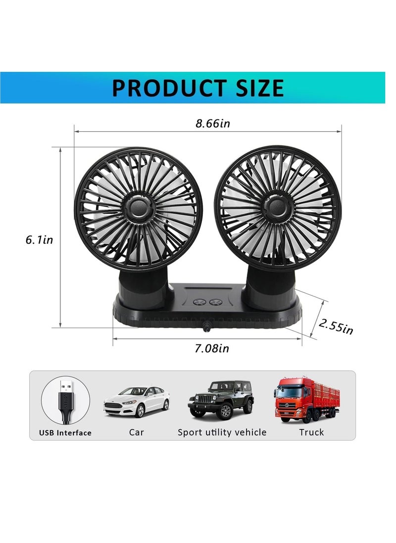 Excefore Car Fan,360° Adjustable Dual Head Cooling Air Fan Brushless Motor Low Noise Automobile Vehicle Fan Micro USB for Car/SUV/RV/Truck/Boat Use (With Coloured Light)  - Image 5