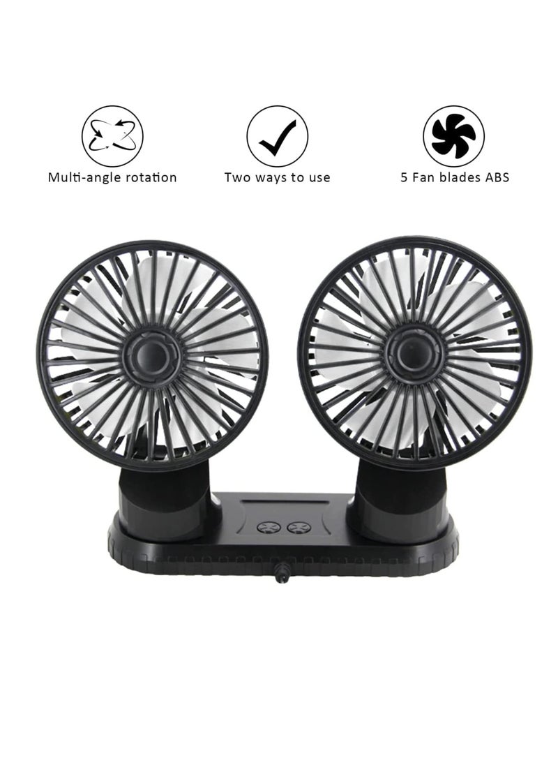 Excefore Car Fan,360° Adjustable Dual Head Cooling Air Fan Brushless Motor Low Noise Automobile Vehicle Fan Micro USB for Car/SUV/RV/Truck/Boat Use (With Coloured Light)  - Image 3