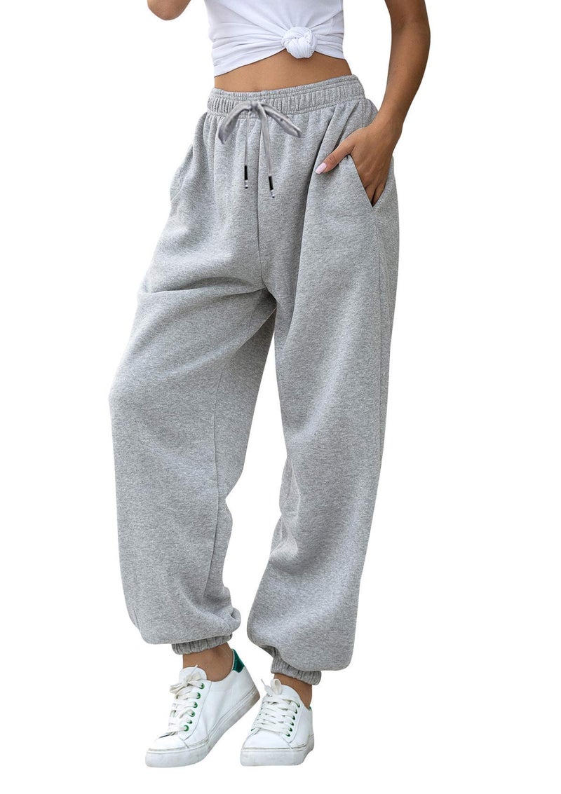 VINMEN Casual Sweatpants Pockets Sporty Gym Athletic Fit Jogger High Waisted Pants for Women Lounge Trousers Gray XL - Image 2