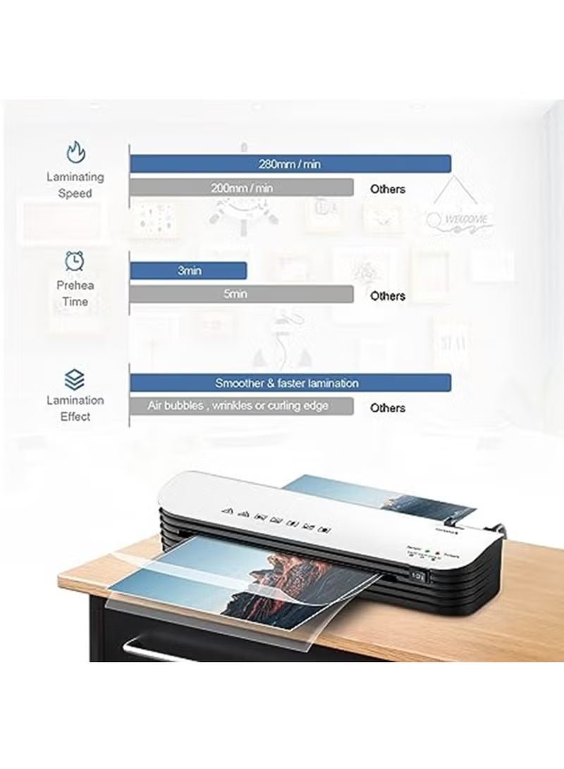 SL299 آلة التصفيح الساخنة والباردة ، آلة التصفيح A4 A5 A6 لاستخدام مكتب المدرسة المنزلية ، 2 نظام الأسطوانة التصفيح الحراري مع زر ABS ، 9 بوصة أقصى عرض (مع 12 أكياس التصفيح) - Image 5