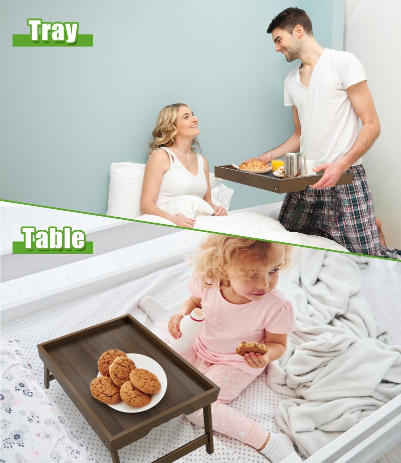 Artmeer Bed Tray Table with Folding Legs,Bamboo Breakfast in Bed for TV Table, Laptop Computer Tray,Eating,Snack Tray (Walnut Medium) - Image 2