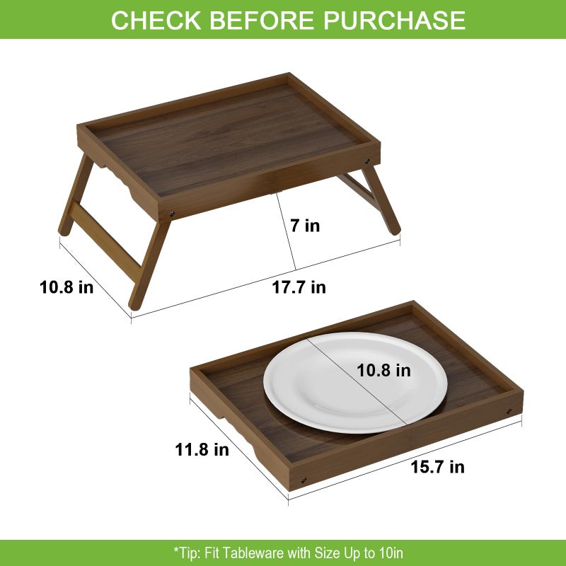 Artmeer Bed Tray Table with Folding Legs,Bamboo Breakfast in Bed for TV Table, Laptop Computer Tray,Eating,Snack Tray (Walnut Medium) - Image 3