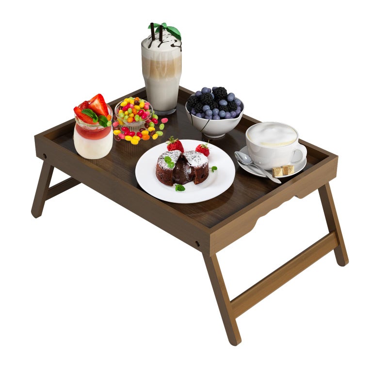 Artmeer Bed Tray Table with Folding Legs,Bamboo Breakfast in Bed for TV Table, Laptop Computer Tray,Eating,Snack Tray (Walnut Medium) - Image 1