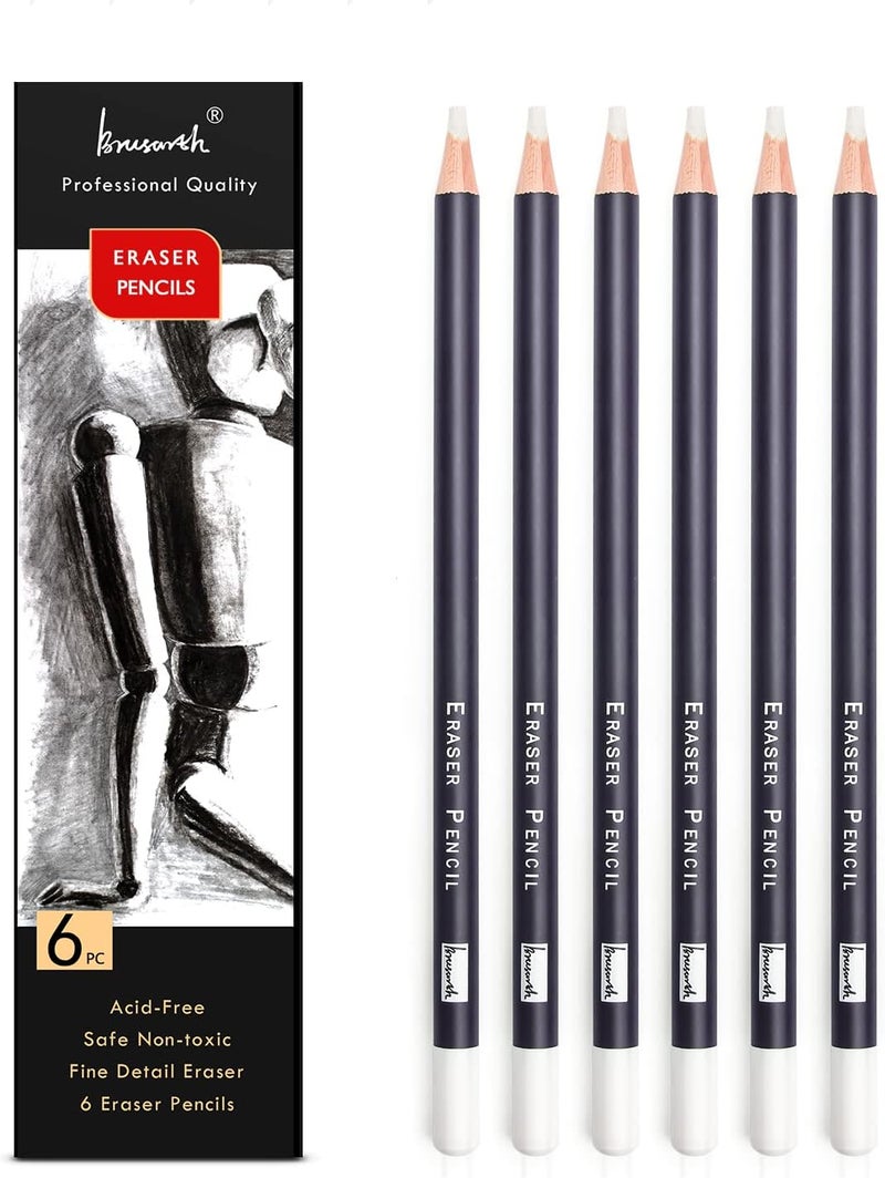 Brusarth Eraser Pencils Set - Professional 3pc Erasing Small Details or Add Highlights for Sketching, Colored Pencils, Charcoal Drawings. Fine Detail Eraser for Beginners & Artists - Image 1
