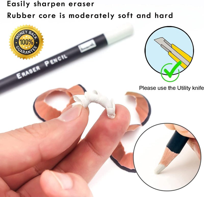 Brusarth Eraser Pencils Set - Professional 3pc Erasing Small Details or Add Highlights for Sketching, Colored Pencils, Charcoal Drawings. Fine Detail Eraser for Beginners & Artists - Image 4