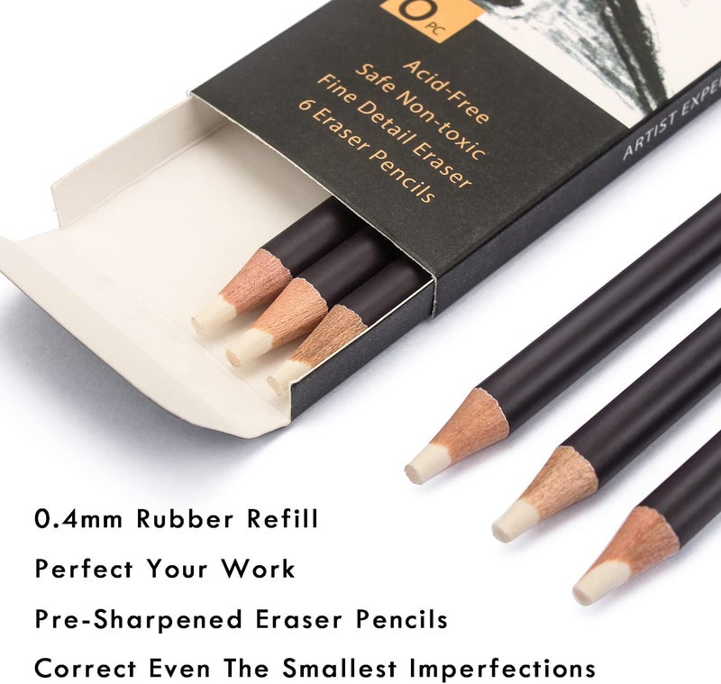 Brusarth Eraser Pencils Set - Professional 3pc Erasing Small Details or Add Highlights for Sketching, Colored Pencils, Charcoal Drawings. Fine Detail Eraser for Beginners & Artists - Image 2