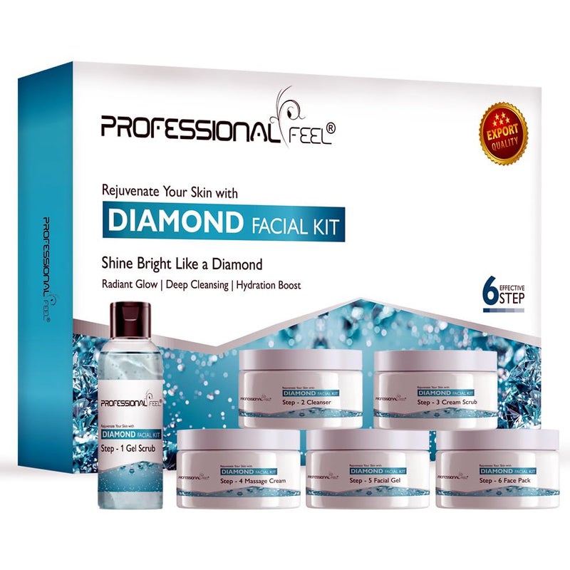 Professional Feel Herbal Diamond Facial Kit Gel Scrub Cleanser Cream Scrub Massage Cream Facial Gel Face Pack Set of 6 300 gm - Image 1