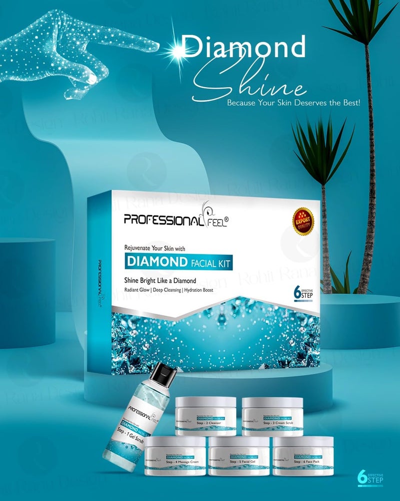 Professional Feel Herbal Diamond Facial Kit Gel Scrub Cleanser Cream Scrub Massage Cream Facial Gel Face Pack Set of 6 300 gm - Image 2