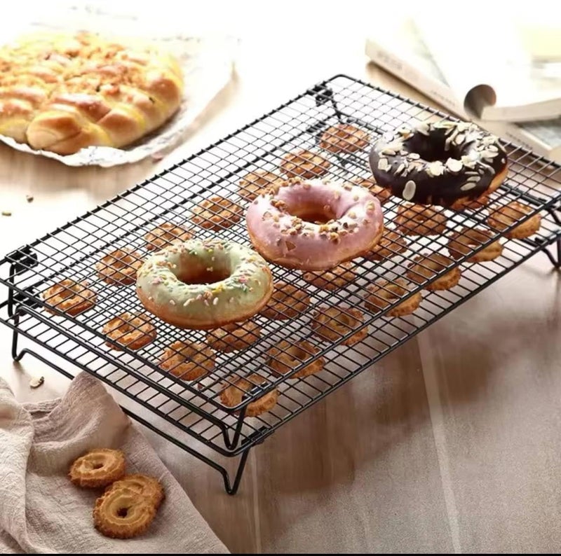 Rectangular Cooling Rack for Baking, Heavy Duty Black Galvanized Stainless Steel Oven Air Ventilation Rack with Foldable Legs for Cakes, Pastries, Bread and Crispy Fried Chicken (Two packs) - Image 1