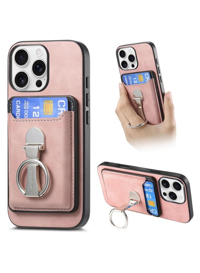 S-TOP Case For iPhone 16 Pro Max Retro Folding Ring Holder Card Bag MagSafe Phone Case - Image 1