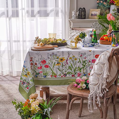 SUTAVIA Floral Green Tablecloth Wildflower Butterfly Waterproof Table Cloths Embroidery Lace Farmhouse Decor for Home Dining Room Indoor Outdoor Spring Summer Picnic(Green Butterfly, 52”x70”) - Image 3