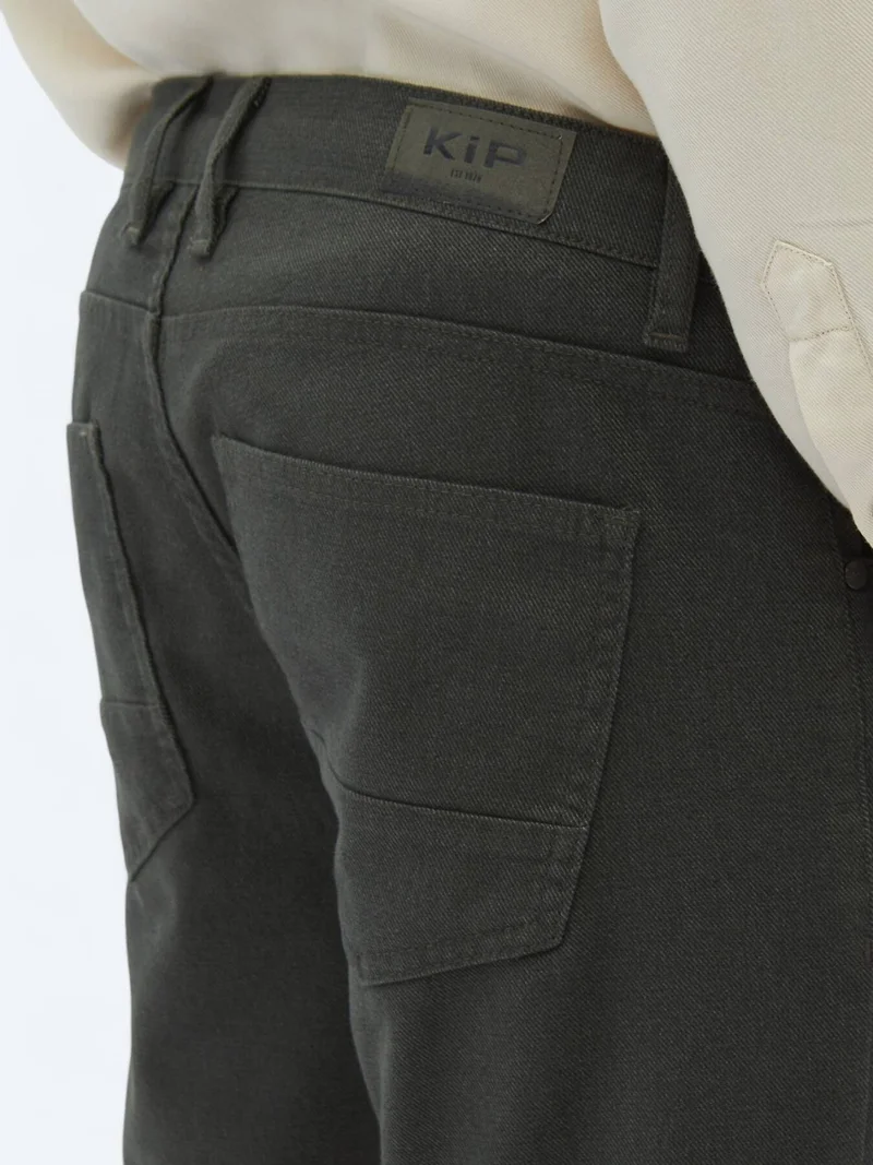 Kip Khaki Weaving Slim Fit Casual Cotton Blended Trousers