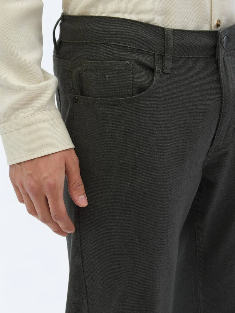 Kip Khaki Weaving Slim Fit Casual Cotton Blended Trousers