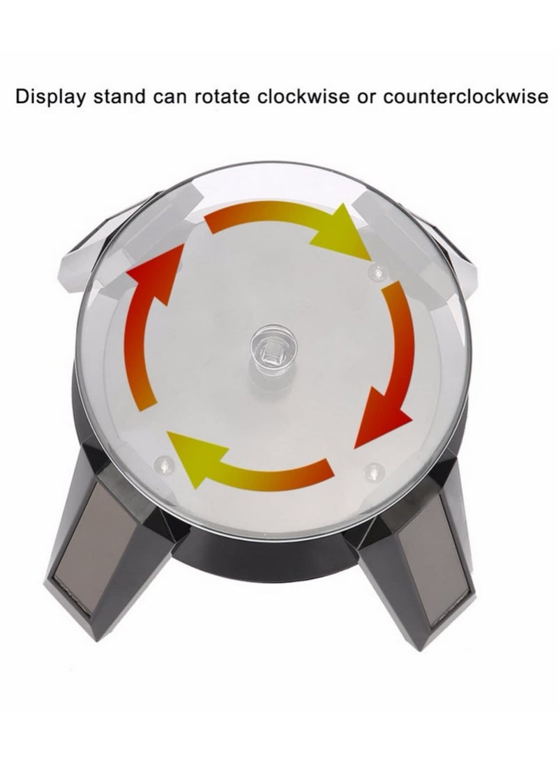 360 Degree Rotating Solar Powered Jewelry Display Stand Organizer Turntable with LED Light for Watch Phone Ring Necklace Bracelet Showcase Black  - Image 3
