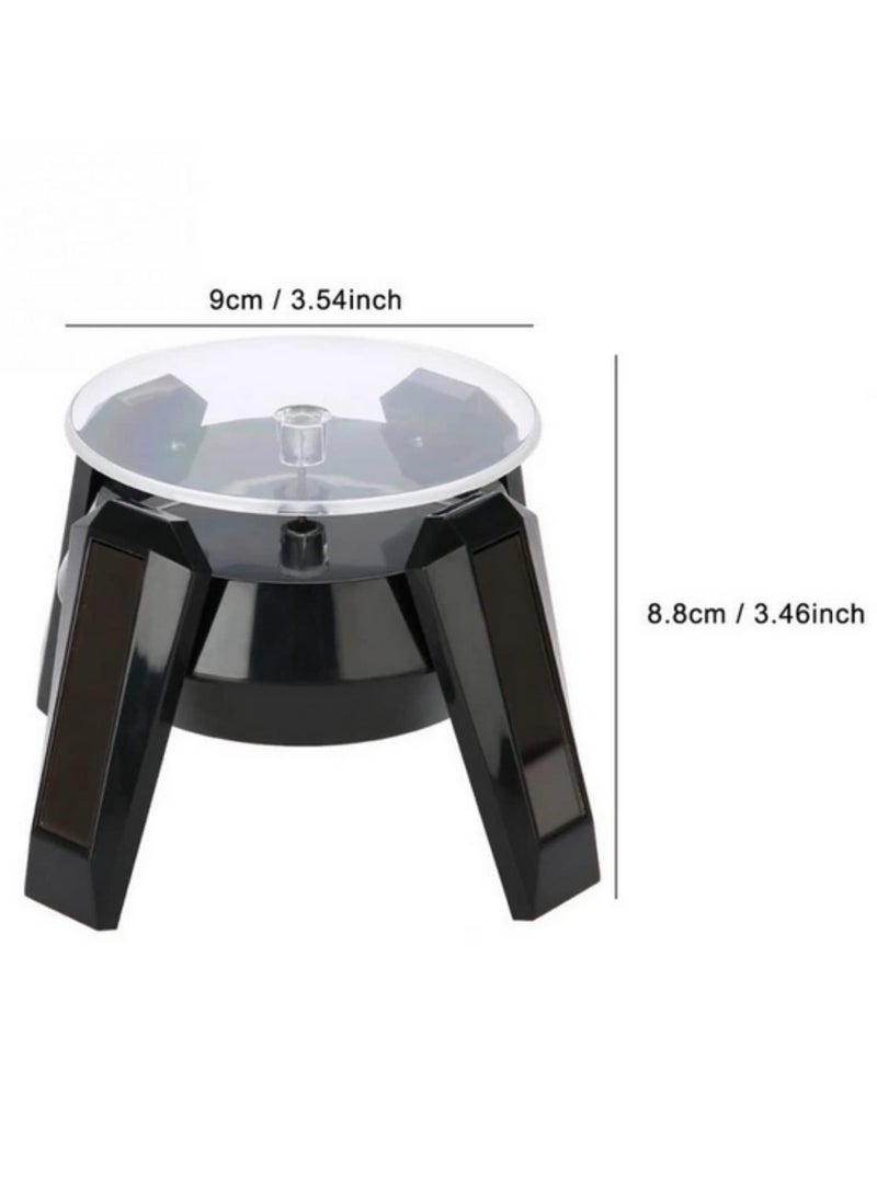 360 Degree Rotating Solar Powered Jewelry Display Stand Organizer Turntable with LED Light for Watch Phone Ring Necklace Bracelet Showcase Black  - Image 2