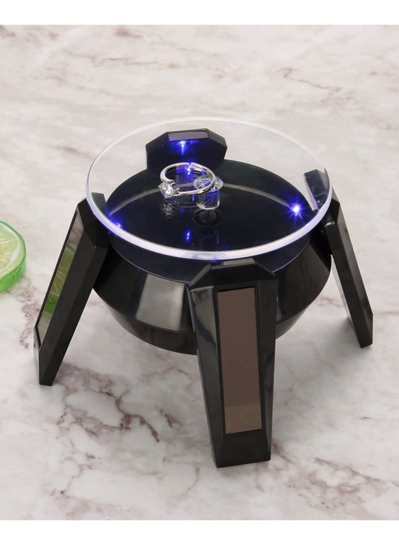 360 Degree Rotating Solar Powered Jewelry Display Stand Organizer Turntable with LED Light for Watch Phone Ring Necklace Bracelet Showcase Black  - Image 5