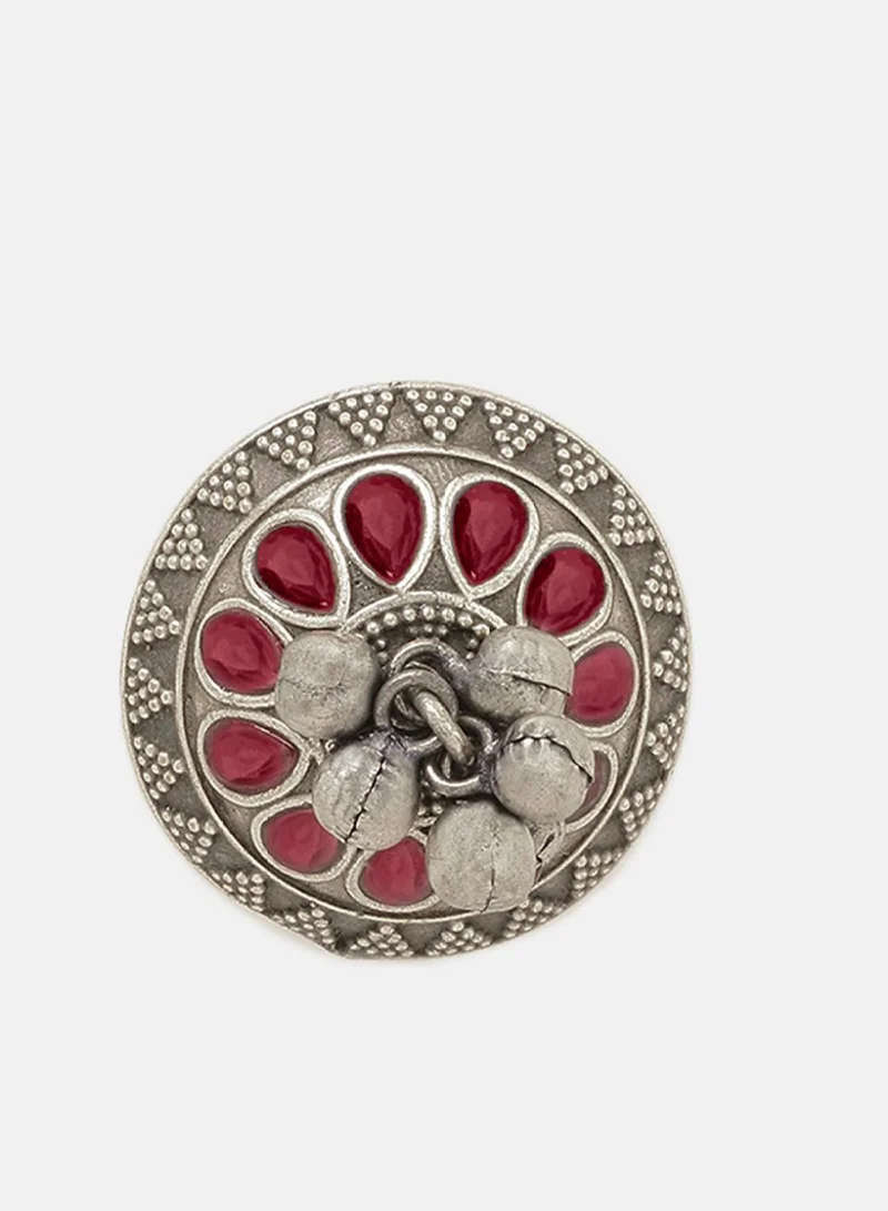 Priyaasi Stone Studded  Beaded Oxidized Kemp Finger Ring