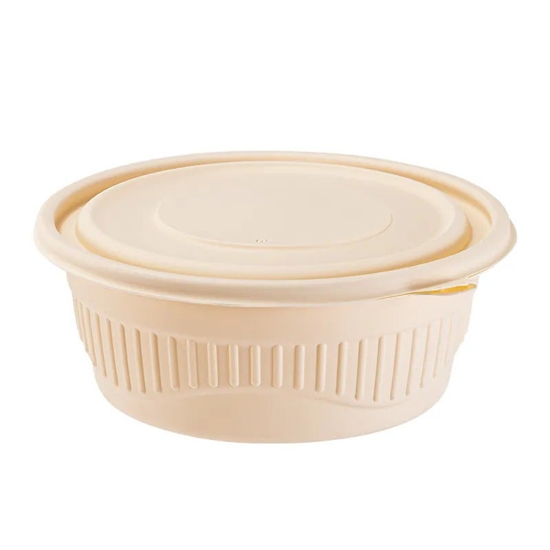 Biodegradable Disposable Lunch Box Round Corn Starch Takeaway Packing Box Environmentally Friendly Fast Food Box Soup Noodle Separation Round Bowl - Image 5