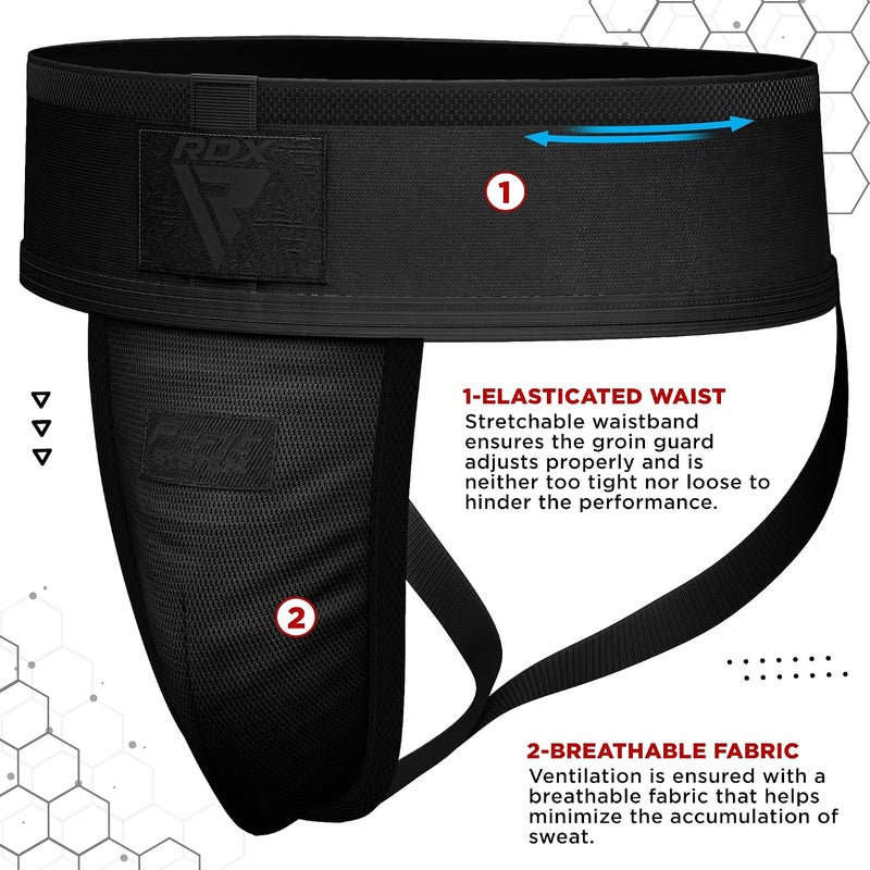 RDX Groin Guard Cup for Men - Boxing, Kickboxing, MMA, Muay Thai, Sparring Protector -L |Black/Black (GGS-H1FB-L) - Image 4