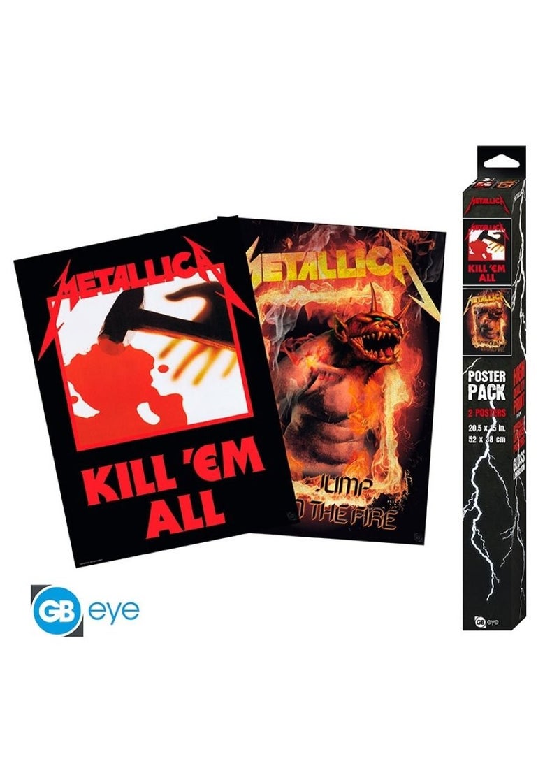 GB Eye Metallica Set of 2 Posters 52cm x 38cm Kill 'Em All and Fire Guy Ideal Artwork for Wall Home Office Decor Officially Licensed Merchandise  - Image 1