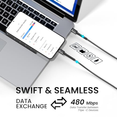 Portronics Konnect X 60W Type C to Type C Unbreakable Nylon Braided Cable, 1M Fast Charging Cable for iPhone 15 series, iPad, Samsung Galaxy & other Type C Devices(Black) - Image 3