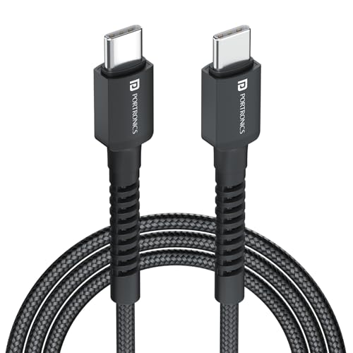 Portronics Konnect X 60W Type C to Type C Unbreakable Nylon Braided Cable, 1M Fast Charging Cable for iPhone 15 series, iPad, Samsung Galaxy & other Type C Devices(Black) - Image 1