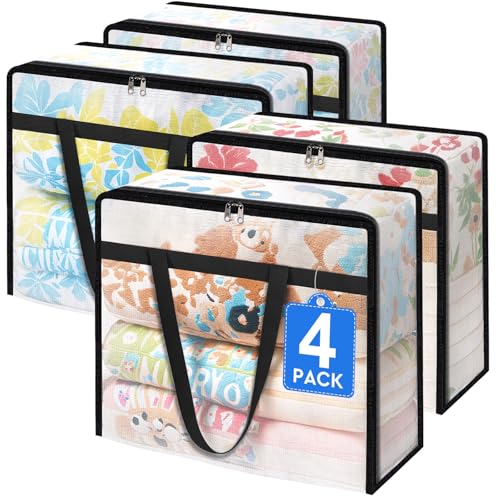TasticTotes 4 Pack Clear Storage Bags for Comforter, Clothes & Bedding, Plastic Blanket Storage with Zipper and Handle, Moving Bags, Closet Organizer and Under-Bed Storage (60L) - Image 1