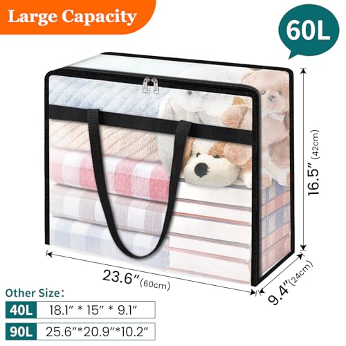 TasticTotes 4 Pack Clear Storage Bags for Comforter, Clothes & Bedding, Plastic Blanket Storage with Zipper and Handle, Moving Bags, Closet Organizer and Under-Bed Storage (60L) - Image 2