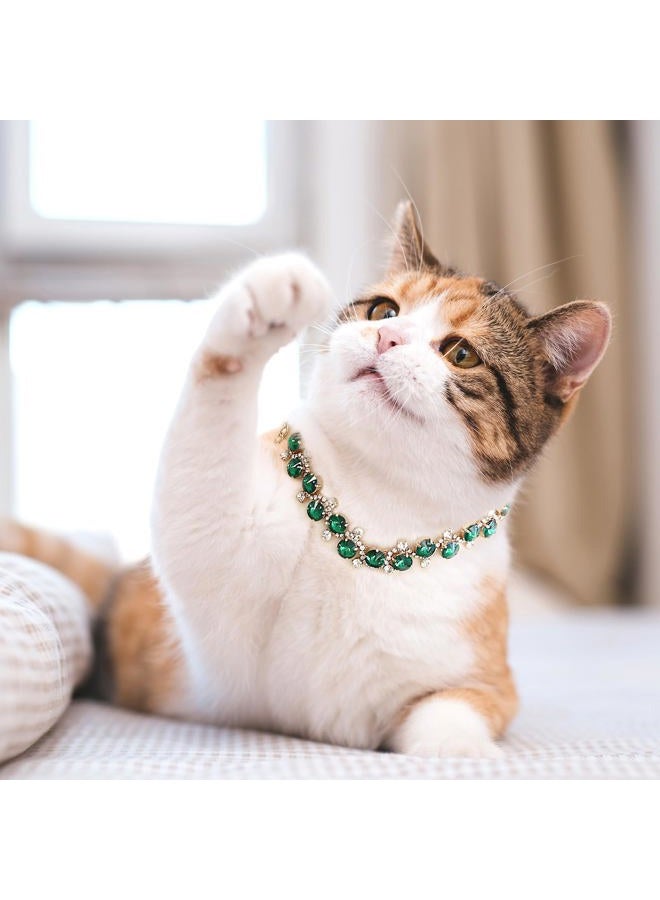 HOWWFALY Dog Cat Rhinestone Collars with Paw Crystal Diamonds Gold Collars Necklace Adjustable Collar Dog Chain Cat Diamonds Princess Pet Collar (Green, S) - Image 5
