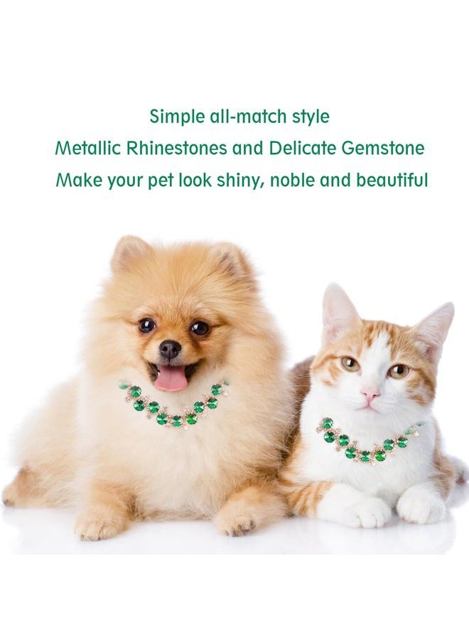 HOWWFALY Dog Cat Rhinestone Collars with Paw Crystal Diamonds Gold Collars Necklace Adjustable Collar Dog Chain Cat Diamonds Princess Pet Collar (Green, S) - Image 4