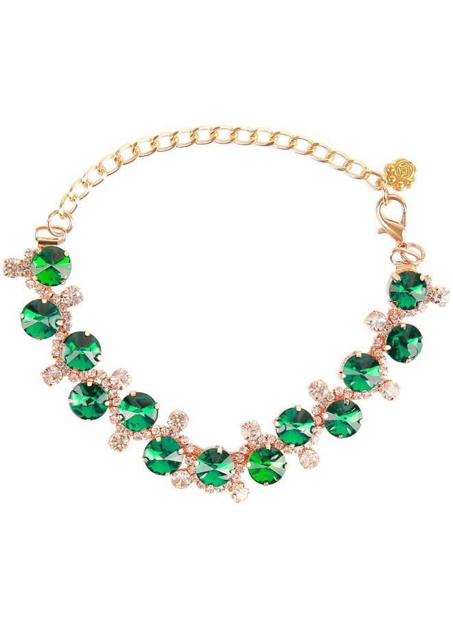 HOWWFALY Dog Cat Rhinestone Collars with Paw Crystal Diamonds Gold Collars Necklace Adjustable Collar Dog Chain Cat Diamonds Princess Pet Collar (Green, S) - Image 1