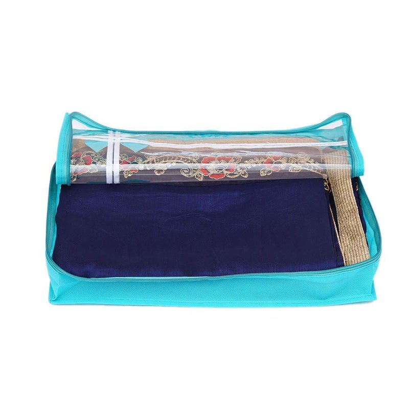 S4S S4S 3 Piece Non Woven Transparent View Flower Design Attractive bow Saree Cover Bag with Stainless Steel Zip Lock Cloth Cover Wardrobe Organizer GREEN - Image 5