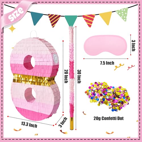 PCFING 20 Inch Number 8 Piata Pink Gold with 30 Inch Piata Stick Blindfold Confetti for Boys Girls Adults Birthday Party Decorations Anniversary Celebration Fiesta - Image 5