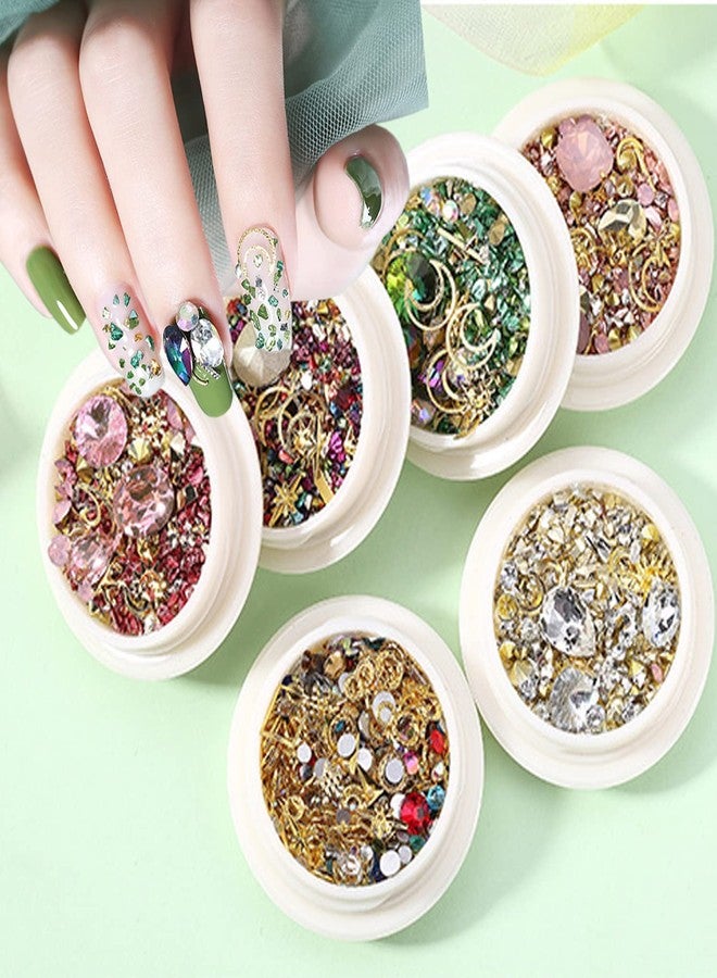 Vezocim حجارة الراين لفن الأظافر، 6 صناديق من المسامير المعدنية لفن الأظافر، تصميم مسمار مزيج من الماس، إمدادات كريستال لامعة ثلاثية الأبعاد للنساء والفتيات، زينة مانيكير، نصائح فن الأظافر، مجموعة جواهر الأظافر - Image 1