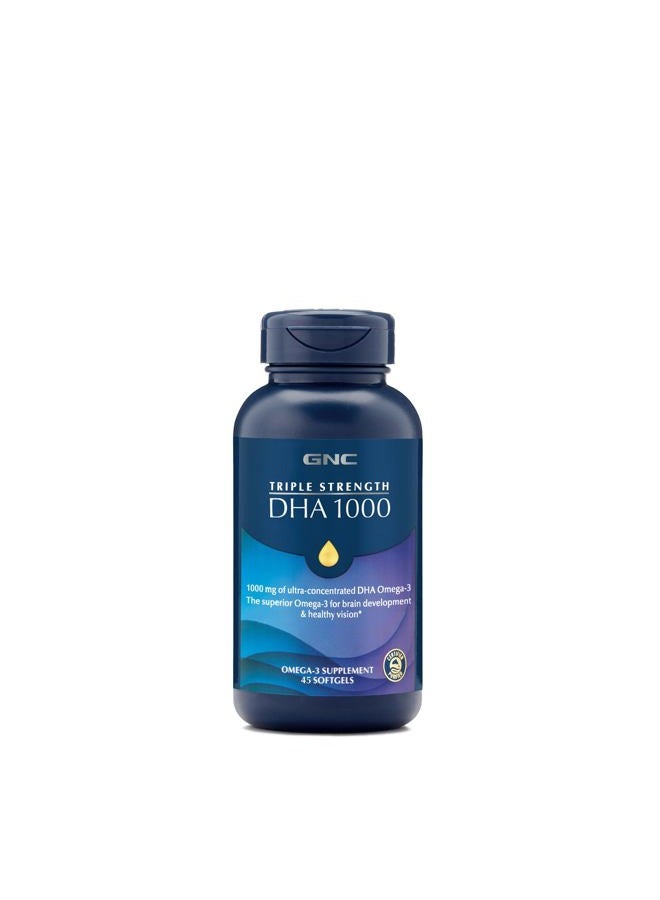 GNC Triple Strength DHA 1000, 45 Softgels, for Join, Skin, Eye, and Heart Health - Image 1