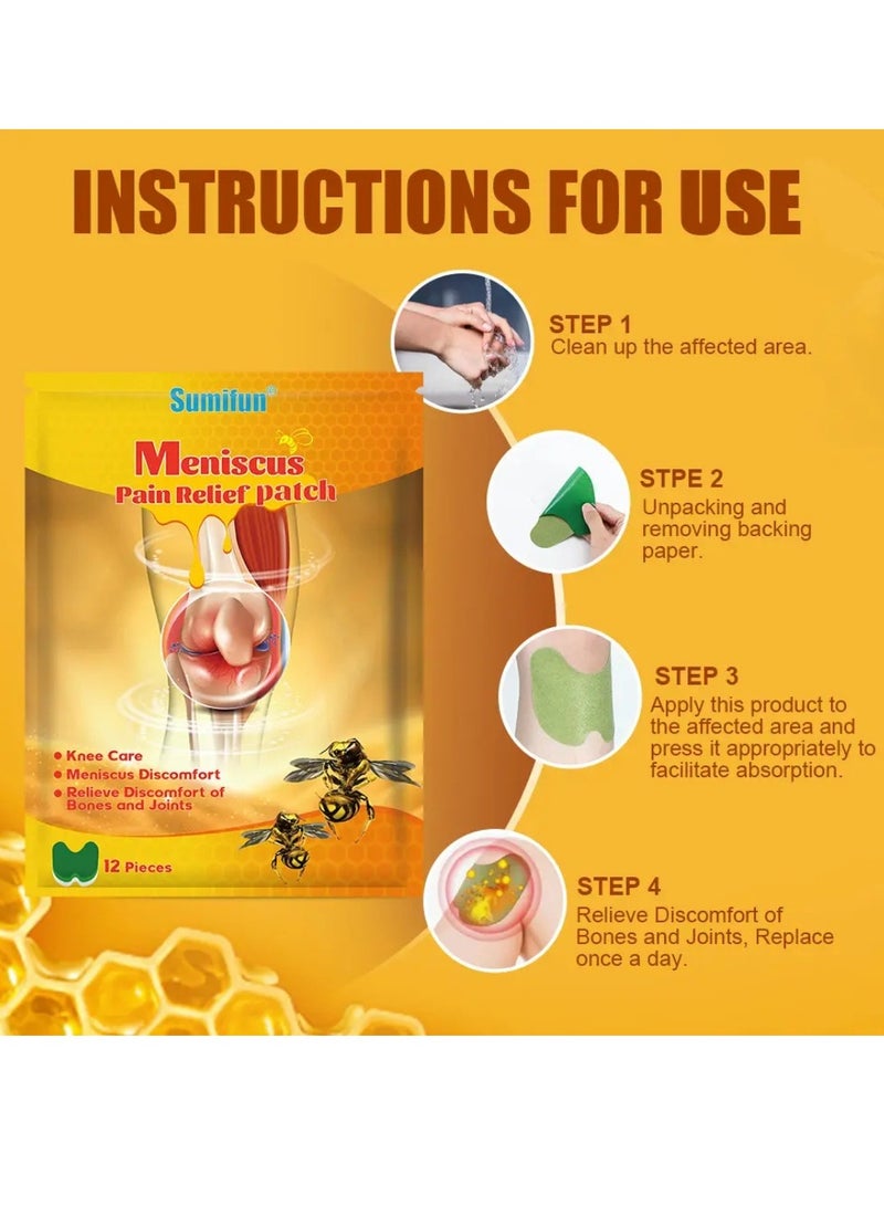 Sumifun 12 قطعة لاصقة تخفيف ألم الغضروف لتخفيف ألم المفاصل ورعاية الركبة لاصقة سم النحل لعلاج رعاية المفاصل والرعاية الصحية - Image 4