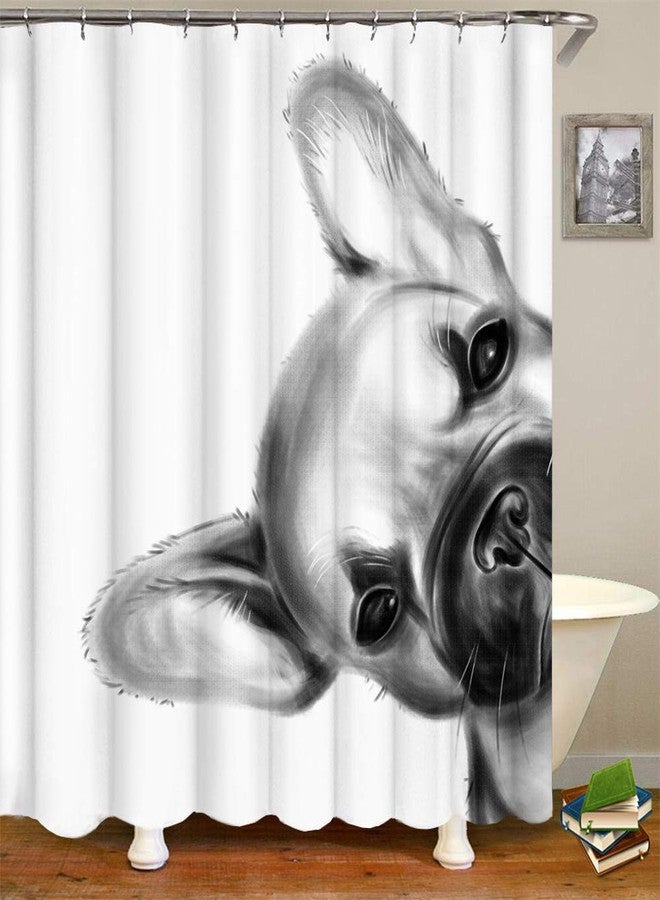 RnnJoile ستارة حمام بتصميم كلب بولدوغ فرنسي من RnnJoile، ديكور حمام فرنسي، ستارة حمام قماشية بتصميم حيواني باللونين الأبيض والأسود مع خطافات، مقاس 72 بوصة × 72 بوصة - Image 5