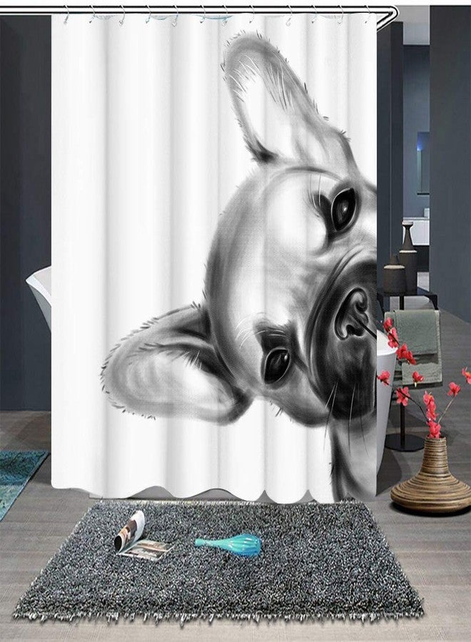 RnnJoile ستارة حمام بتصميم كلب بولدوغ فرنسي من RnnJoile، ديكور حمام فرنسي، ستارة حمام قماشية بتصميم حيواني باللونين الأبيض والأسود مع خطافات، مقاس 72 بوصة × 72 بوصة - Image 4